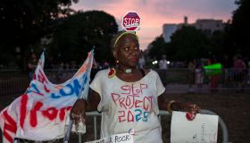 Activist Nadine Seiler wearing a T-Shirt with Stop Project...