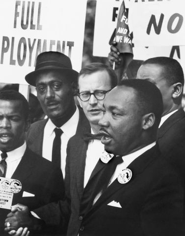 Dr. Martin Luther King, Jr., President of Southern Christian Leadership Conference, and Mathew Ahmann, Executive Director of National Catholic Conference for Interracial Justice, in a Crowd at Civil Rights March on Washington for Jobs and Freedom, Washing